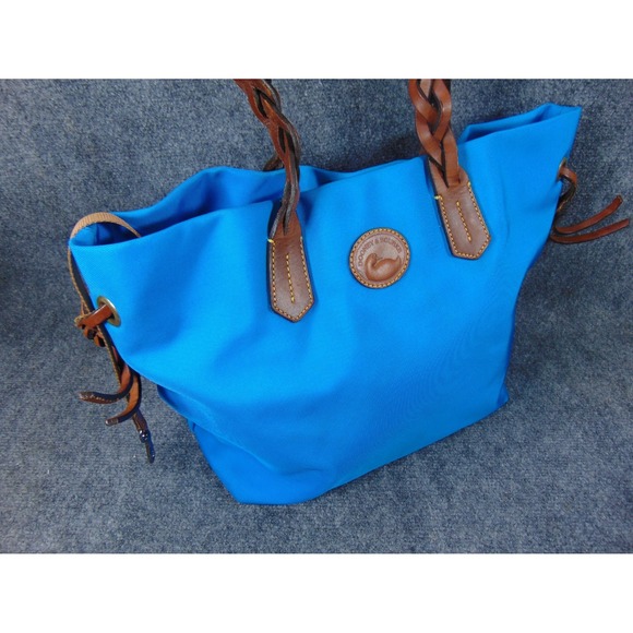 Dooney & Bourke Tote Bag Blue Nylon Leather Trim Braided Handles Purse - Picture 1 of 16